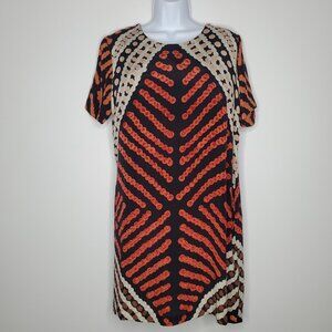 Roopa Pemmara Womens 100% SIlk Abstract Dress Size 12 Short Sleeve Art To Wear
